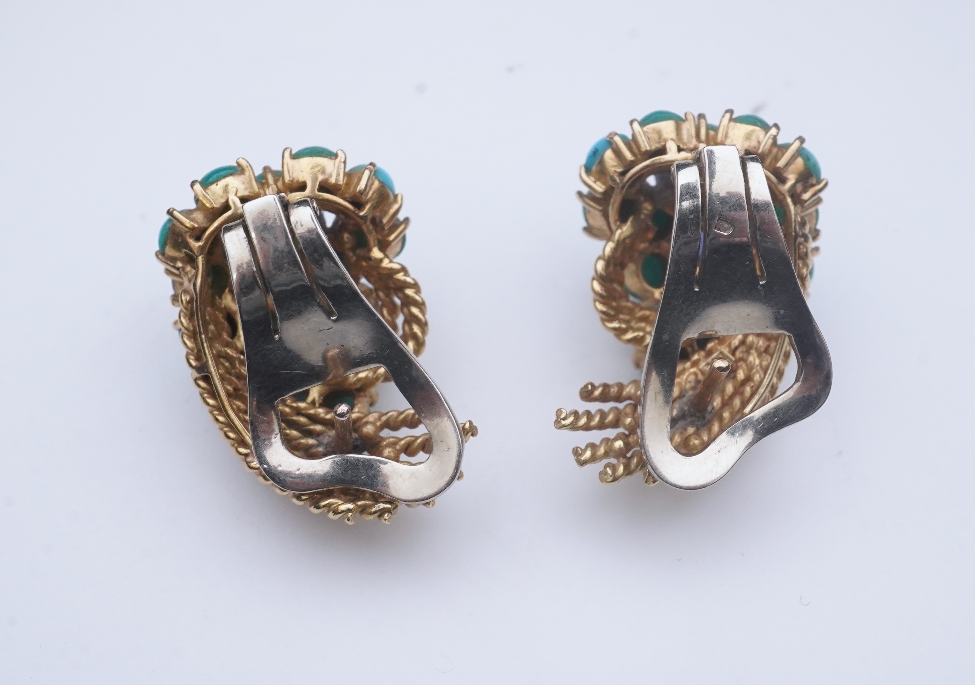 A pair of turquoise and sapphire ear clips, 1960s